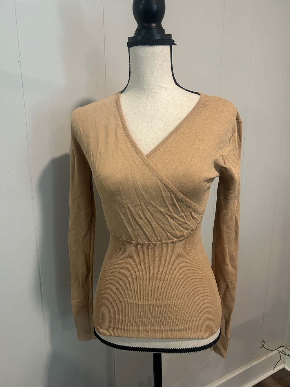 Wet Seal Tan Wrap-Front Long Sleeve Knit Top